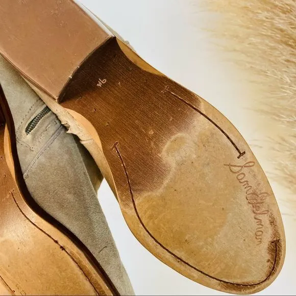 SAM EDELMAN Tan Cream Suede Leather Zipper Zip Heel Ankle Boots Booties 9.5
