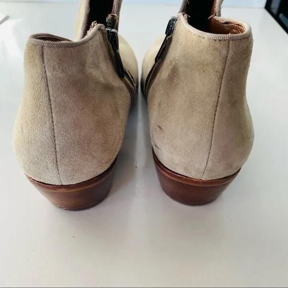 SAM EDELMAN Tan Cream Suede Leather Zipper Zip Heel Ankle Boots Booties 9.5