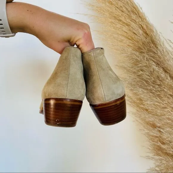 SAM EDELMAN Tan Cream Suede Leather Zipper Zip Heel Ankle Boots Booties 9.5