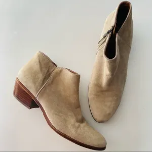 SAM EDELMAN Tan Cream Suede Leather Zipper Zip Heel Ankle Boots Booties 9.5