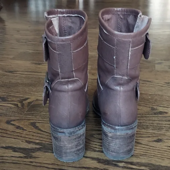 Sam Edelman Troy block hee heel moto buckle boots - brown leather - size 6.5