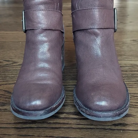 Sam Edelman Troy block hee heel moto buckle boots - brown leather - size 6.5