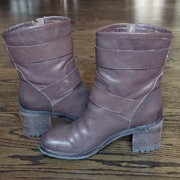 Sam Edelman Troy block hee heel moto buckle boots - brown leather - size 6.5
