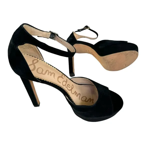 Sam Edelman Wallace Black Suede Leather Ankle Strap Platform Sandals Women’s