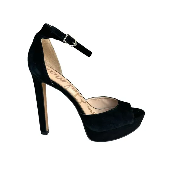 Sam Edelman Wallace Black Suede Leather Ankle Strap Platform Sandals Women’s