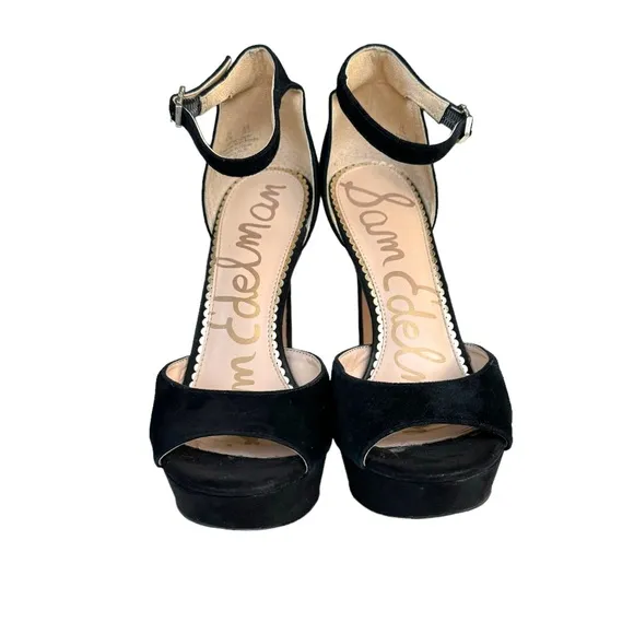 Sam Edelman Wallace Black Suede Leather Ankle Strap Platform Sandals Women’s