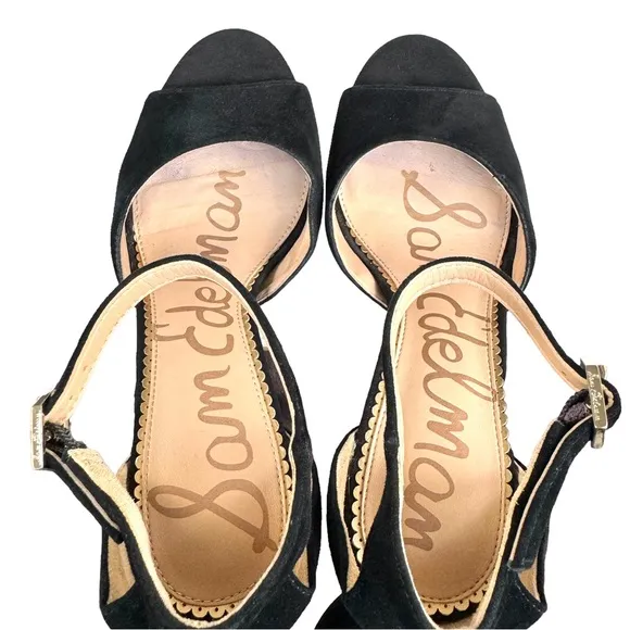 Sam Edelman Wallace Black Suede Leather Ankle Strap Platform Sandals Women’s