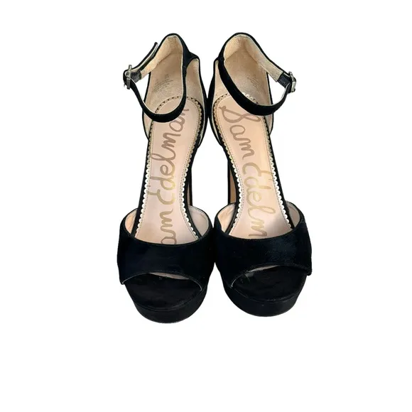 Sam Edelman Wallace Black Suede Leather Ankle Strap Platform Sandals Women’s
