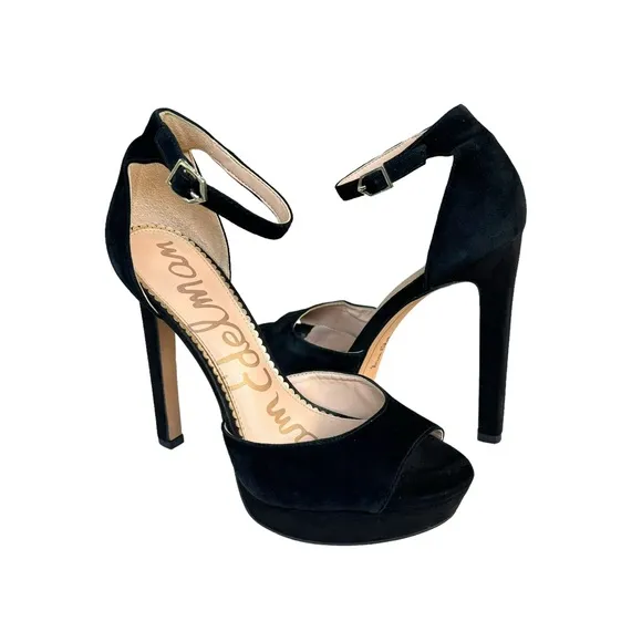 Sam Edelman Wallace Black Suede Leather Ankle Strap Platform Sandals Women’s