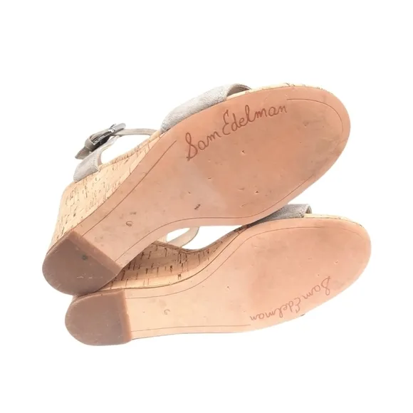Sam Edelman Willow Elm Open Toe Cork Wedge Sandals Taupe/Putty Size 6 Women's