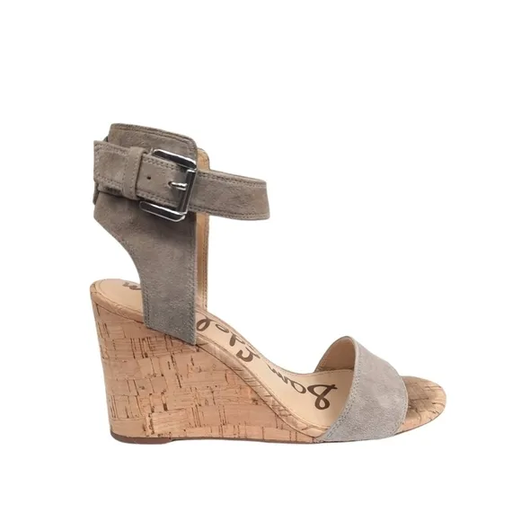 Sam Edelman Willow Elm Open Toe Cork Wedge Sandals Taupe/Putty Size 6 Women's