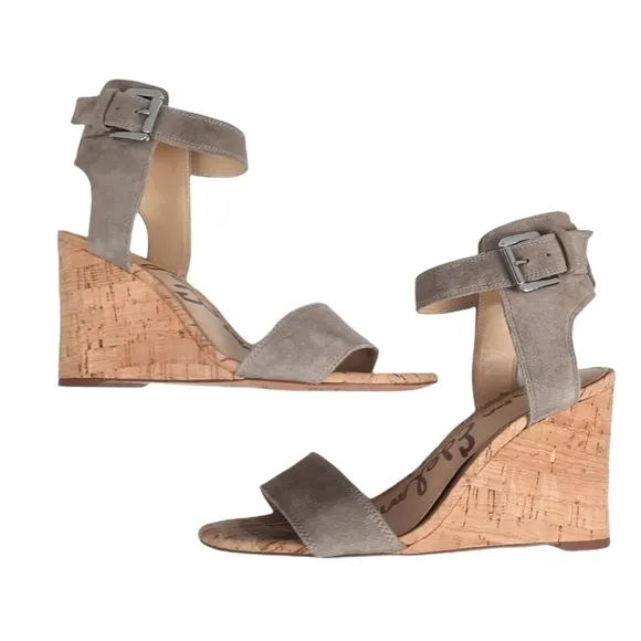 Sam Edelman Willow Elm Open Toe Cork Wedge Sandals Taupe/Putty Size 6 Women's