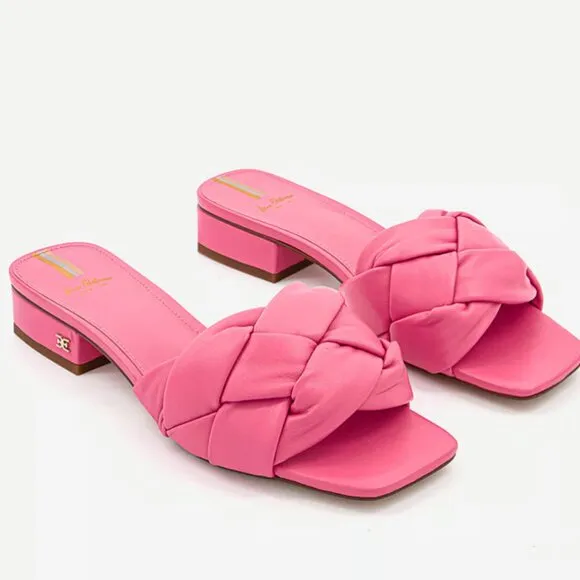 Sam Edelman Women Dawson Puffed Slide Sandals, Carmine Rose Leather