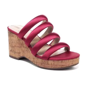 Sam Edelman Womens Red Satin Strappy Open Toe Cork Wedge Sandals Sz 10 M NIB