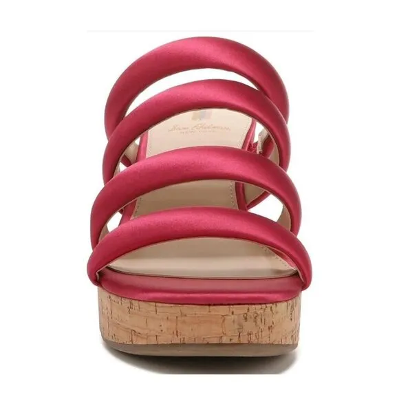 Sam Edelman Womens Red Satin Strappy Open Toe Cork Wedge Sandals Sz 10 M NIB