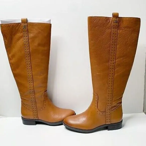 Sam Edelman Prina2 Whiskey Brown Pebbled Leather wide calf boots, size 8