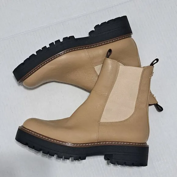 Sam Edelman Laguna Lug Sole Chunky Leather Combat Boots Size 9 Sesame