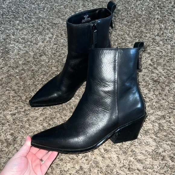 Sanctuary Black Leather Mid Calf Heeled Boots Size 8