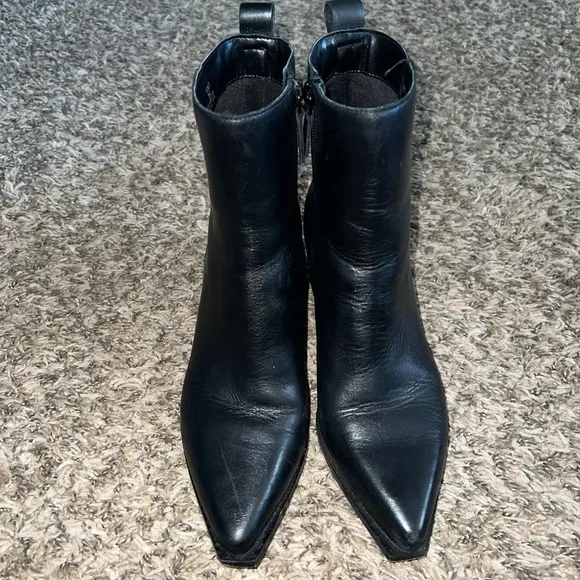 Sanctuary Black Leather Mid Calf Heeled Boots Size 8