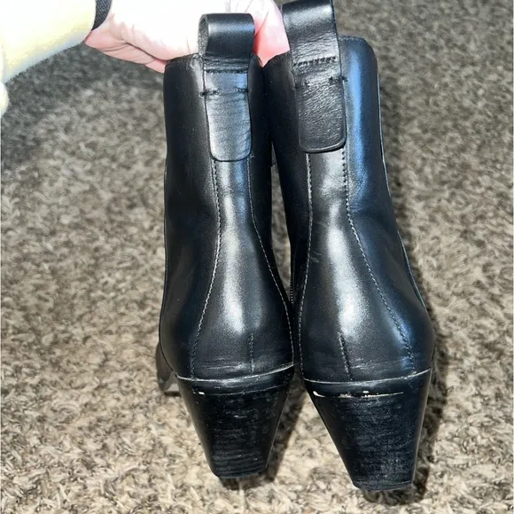 Sanctuary Black Leather Mid Calf Heeled Boots Size 8