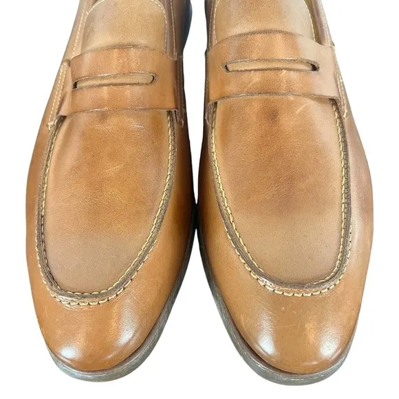 SANDRO MOSCOLONI MURRAY LEATHER PENNY STRAP SLIP-ON LOAFERS IN TAN MEN'S 9.5