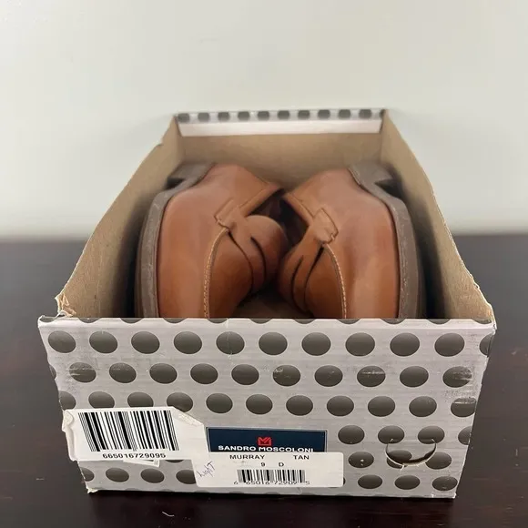 SANDRO MOSCOLONI MURRAY LEATHER PENNY STRAP SLIP-ON LOAFERS IN TAN MEN'S 9.5