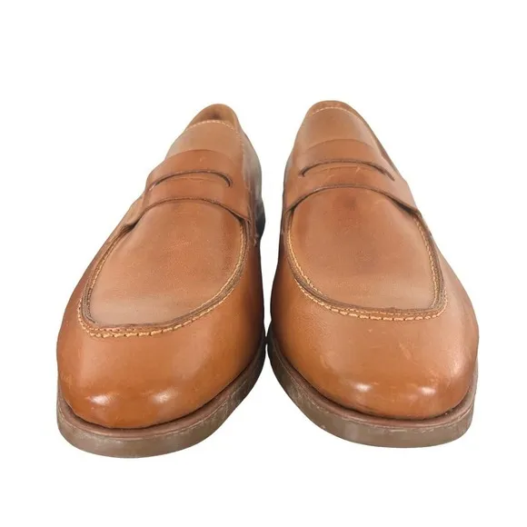 SANDRO MOSCOLONI MURRAY LEATHER PENNY STRAP SLIP-ON LOAFERS IN TAN MEN'S 9.5