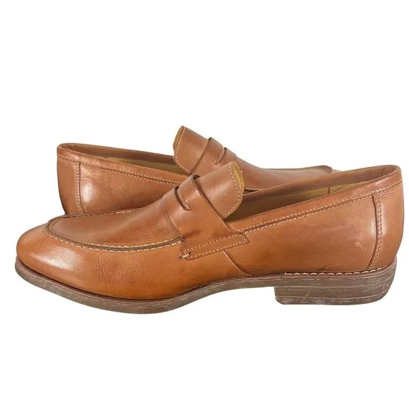 SANDRO MOSCOLONI MURRAY LEATHER PENNY STRAP SLIP-ON LOAFERS IN TAN MEN'S 9.5