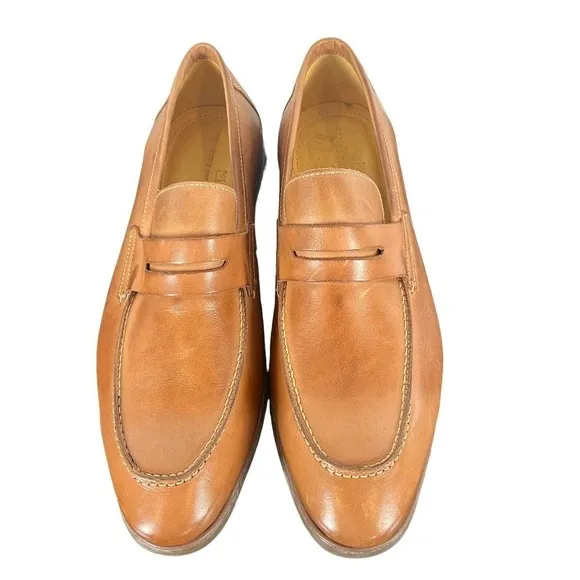 SANDRO MOSCOLONI MURRAY LEATHER PENNY STRAP SLIP-ON LOAFERS IN TAN MEN'S 9.5