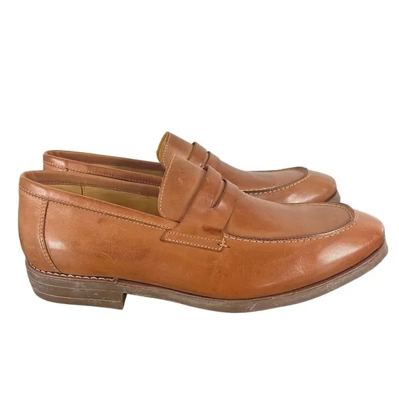 SANDRO MOSCOLONI MURRAY LEATHER PENNY STRAP SLIP-ON LOAFERS IN TAN MEN'S 9.5