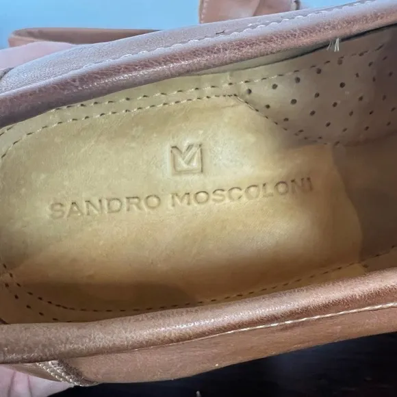 SANDRO MOSCOLONI MURRAY LEATHER PENNY STRAP SLIP-ON LOAFERS IN TAN MEN'S 9.5