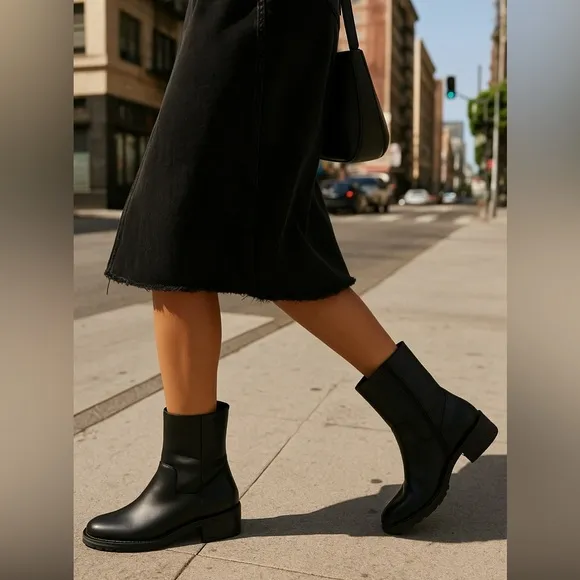 Santana Canada Black Leather Boots Rugged Waterproof Lug Sole Sleek Edgy Grunge