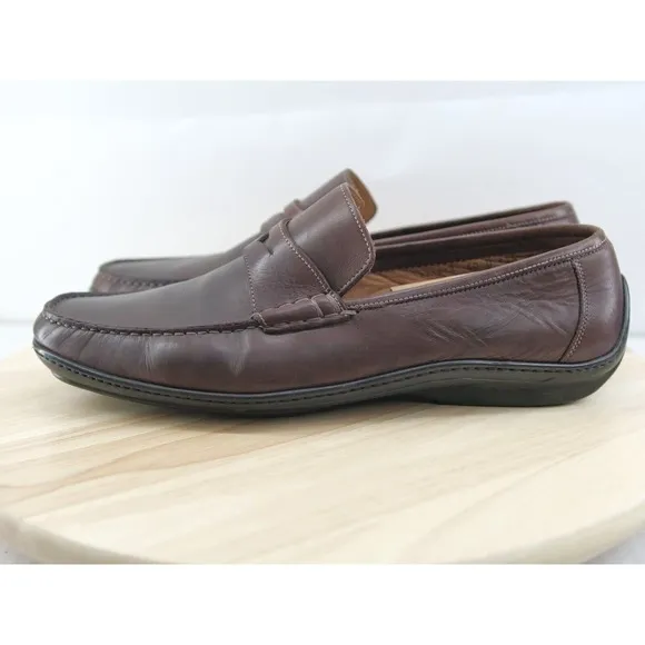 Santoni Driving Penny Loafers Mens Size 11.5 Brown Leather Made In ITALY