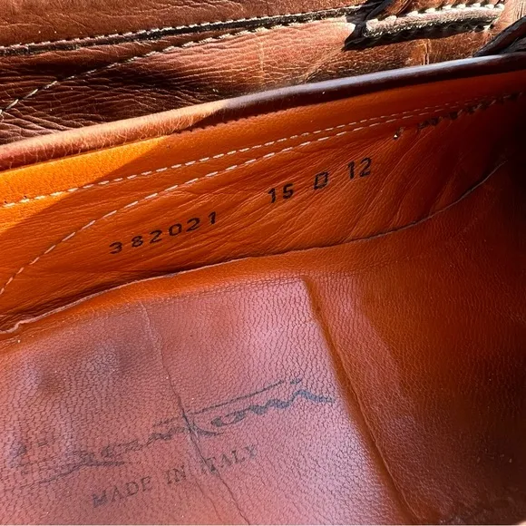 Santoni Italian Cognac Brown Burnished Leather Penny Loafers