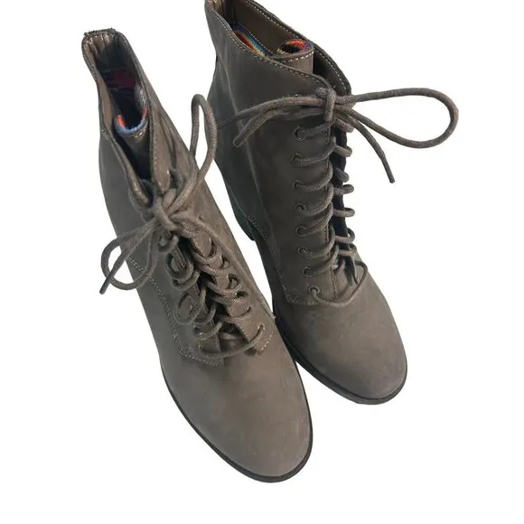 Santorini Gray Lace-Up Faux Suede Chunky Heel Ankle Boots 38 US 7.5 8