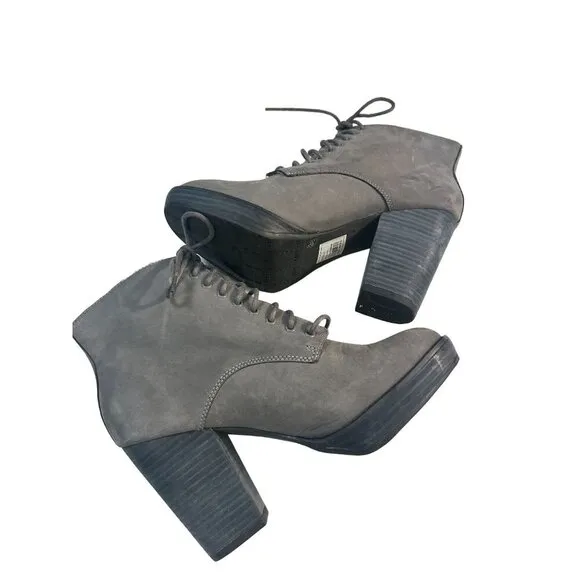 Santorini Gray Lace-Up Faux Suede Chunky Heel Ankle Boots 38 US 7.5 8