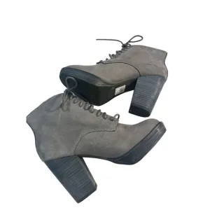 Santorini Gray Lace-Up Faux Suede Chunky Heel Ankle Boots 38 US 7.5 8