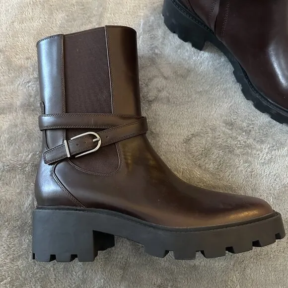 Sarto Franco Sarto Emerson Lug Sole Ankle Boots Brown Leather 9.5 Women's Chunky