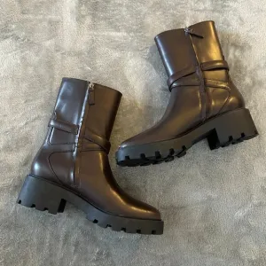 Sarto Franco Sarto Emerson Lug Sole Ankle Boots Brown Leather 9.5 Women's Chunky