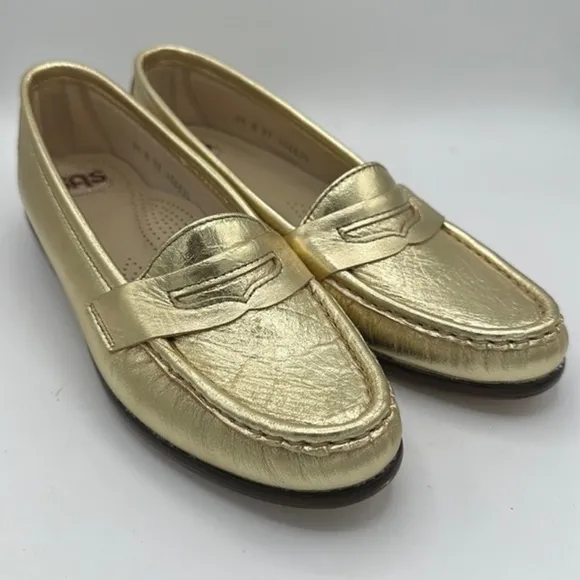 SAS wink Gold Leather Tripad Comfort Driving Loafers metallic NEW size 8.5 N