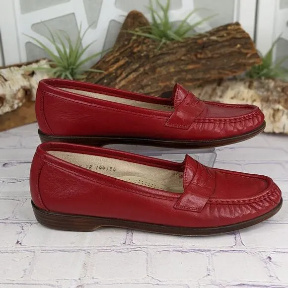 SAS Wink Red Penny Loafers - Size 7-1/2 N (Narrow)