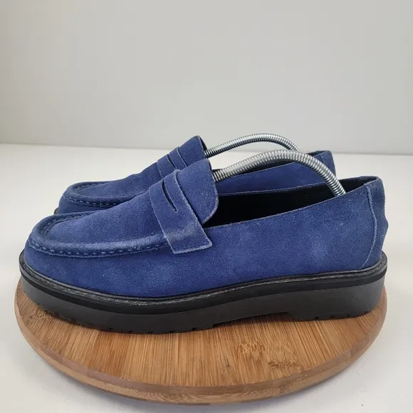 Saturdays New York City Blue Suede Chunky Penny Loafers Mens Size 10.5