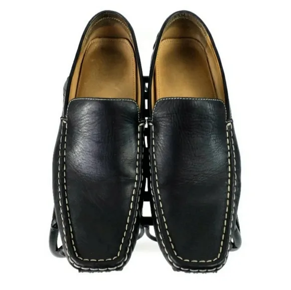 Sax 5th Avenue Black Slip On Leather Moc Toe Driving Style Loafers Mens 10.5