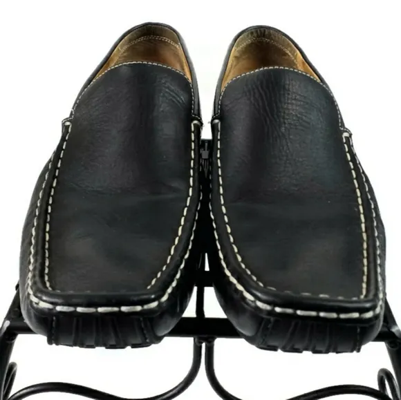 Sax 5th Avenue Black Slip On Leather Moc Toe Driving Style Loafers Mens 10.5