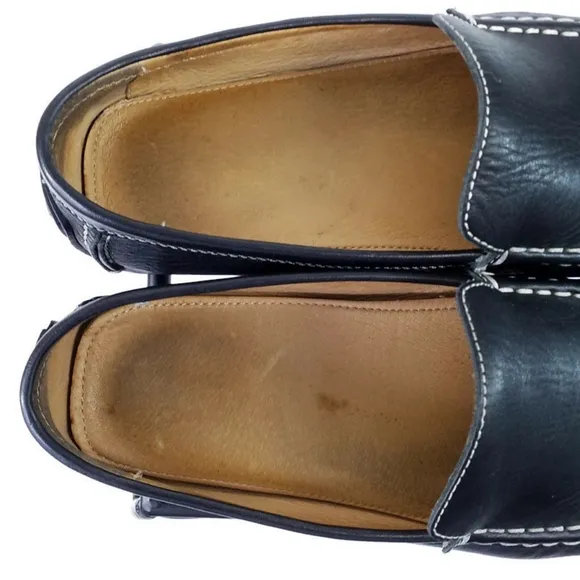 Sax 5th Avenue Black Slip On Leather Moc Toe Driving Style Loafers Mens 10.5