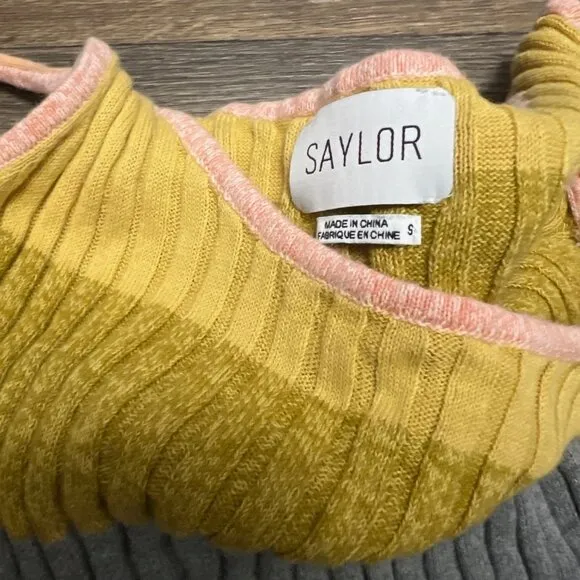 Saylor Emsey Midi Dress Rainbow Stripe Knit Yellow Blue Purple Size Small