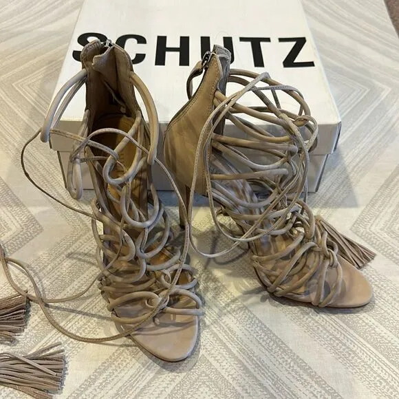 Schultz Women’s Valquis Lace Up Tassel Stiletto Heeled Sandals