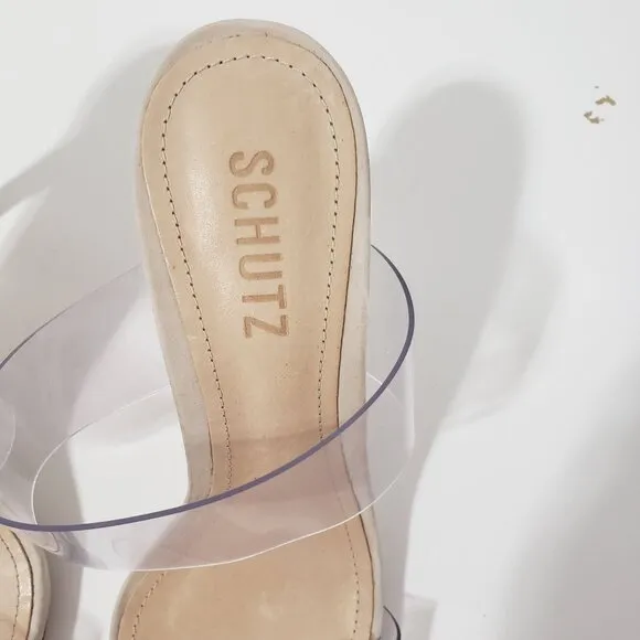 SCHUTZ Ariella Sandal in Vinyl/Nude Size 8