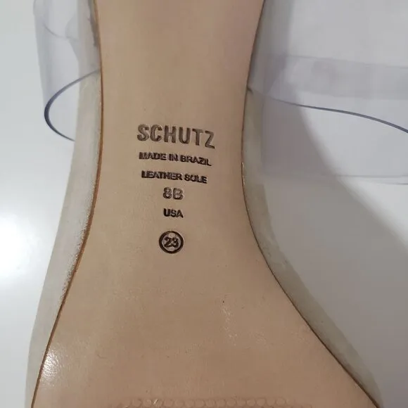 SCHUTZ Ariella Sandal in Vinyl/Nude Size 8