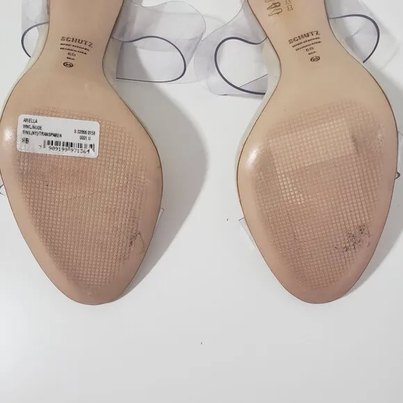 SCHUTZ Ariella Sandal in Vinyl/Nude Size 8
